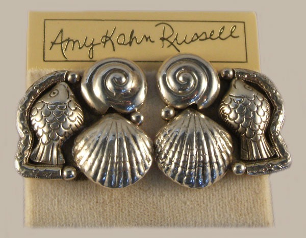  On Sale with Free Shipping  Amy Kahn Russell Sterling Silver Fish & Shell Clip Earrings--CAN BE CONVERTED TO POST--ORIGINALLY $218.00 NOW 20% OFF THROUGH DECEMBER 31