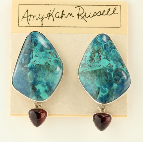 Garnet & Chrysocolla Clip Earrings
