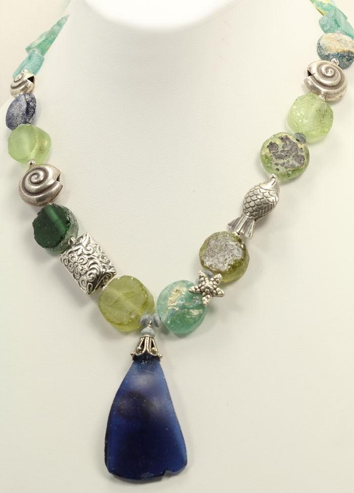 Antique Roman Glass Pendant Necklace  