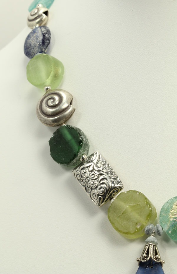 Antique Roman Glass Pendant Necklace  