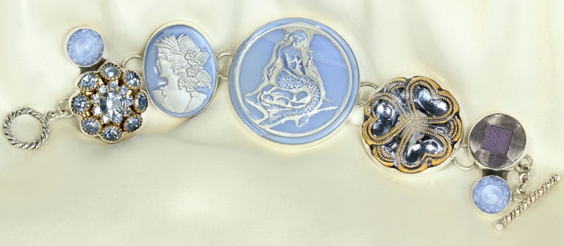 Blue Czech Glass Button Bracelet  