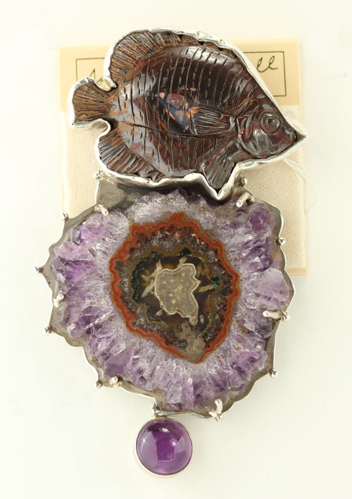 Boulder Opal & Amethyst Geode Pin-Pendant