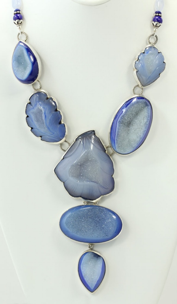 Brazilian Agate Drusy & Lapis Statement Necklace