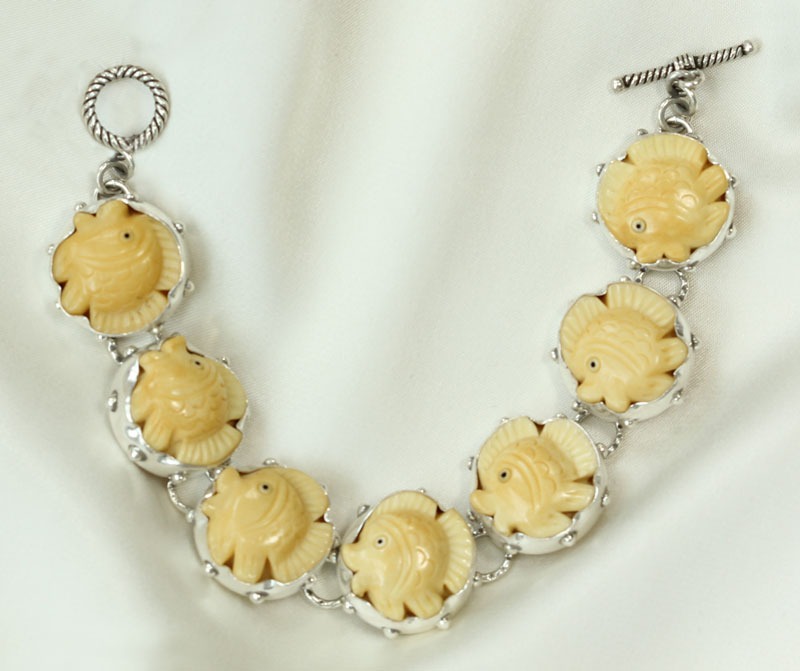 Carved Bone Fish Bracelet