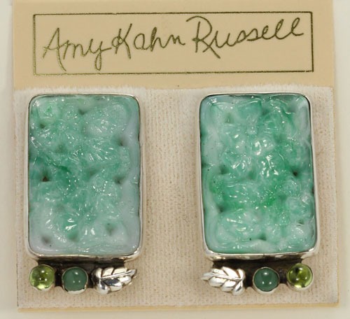 Chrysoprase, Pressed Glass, & Jade Bracelet