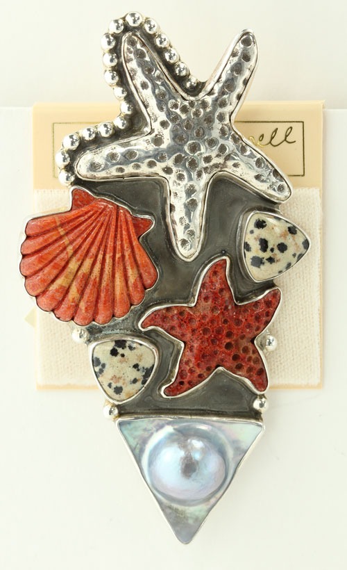  Coral & Dalmatian Jasper Pin-Pendant