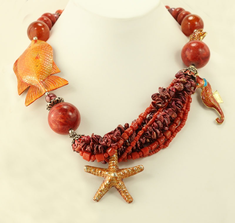 Amy Kahn Russell Coral & Enamel Fish Necklace