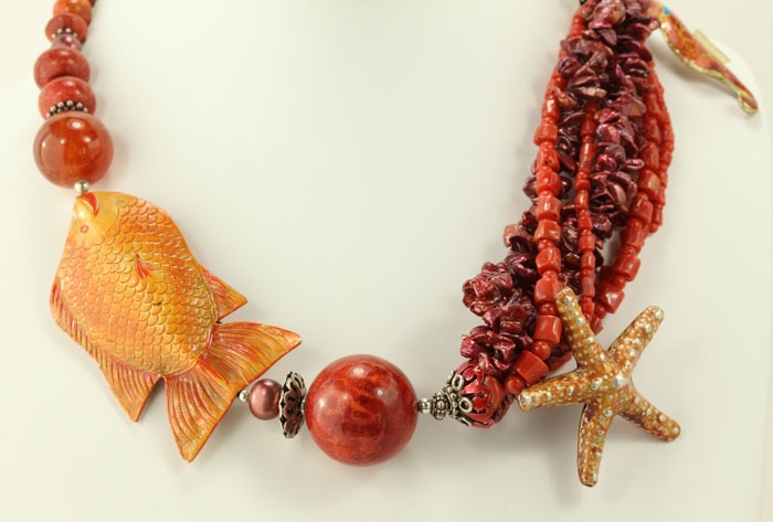 Amy Kahn Russell Coral & Enamel Fish Necklace