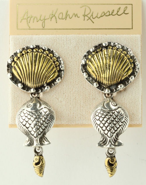 Fish & Clamshell Clip Dangle Earrings