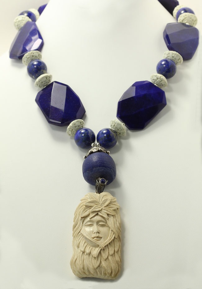 Fossilized Mammoth Ivory & Lapis Statement Necklace