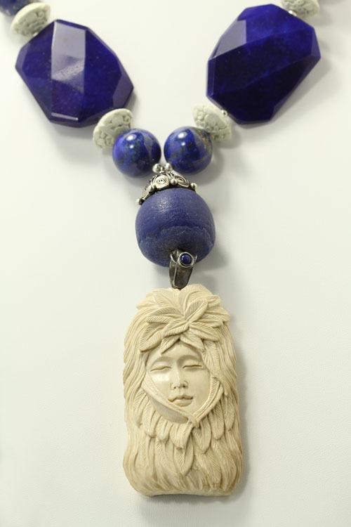 Fossilized Mammoth Ivory & Lapis Statement Necklace