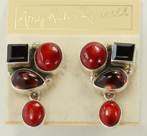 Garnet & Coral Post Dangle Earrings