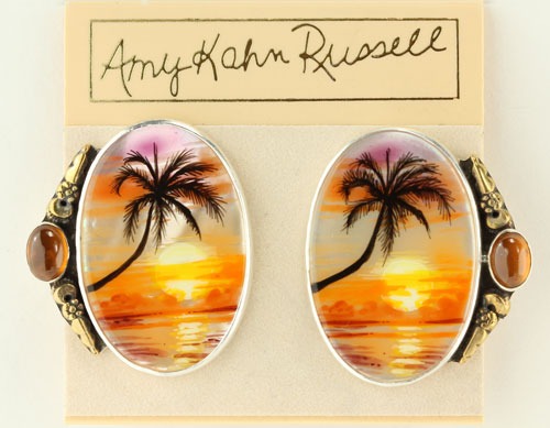 Hand Painted Tropical Sunset Clip Earrings--MATCHING PIN PENDANT
