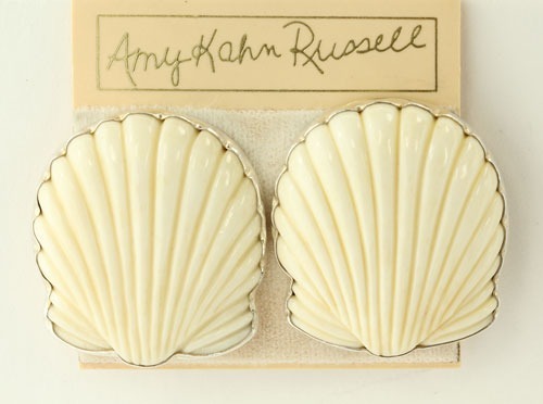 Large Carved Bone Shell Clip Earrings