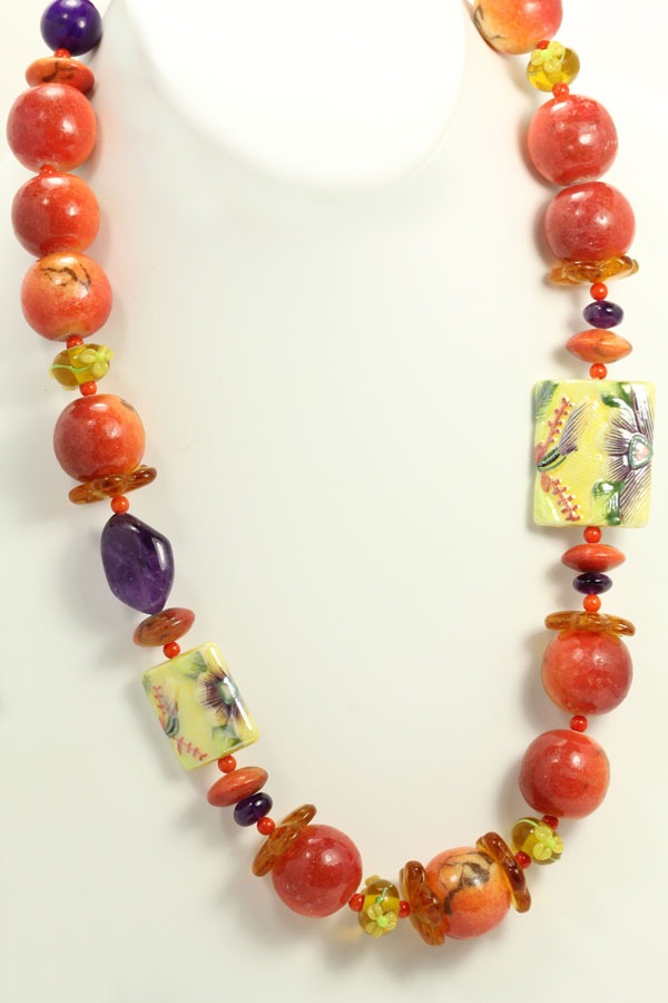 Limestone Apple Coral Necklace with Porcelain