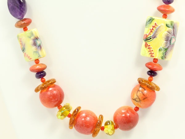 Limestone Apple Coral Necklace with Porcelain