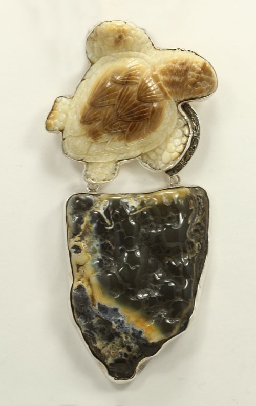 Mammoth Ivory and Fossilized Coral Pin-Pendant