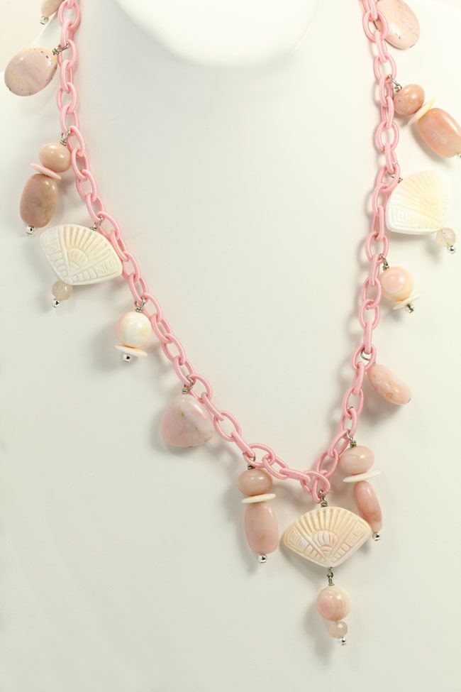 Pink Shell & Opal Necklace on Cord