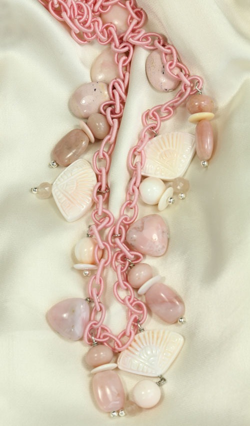 Pink Shell & Opal Necklace on Cord
