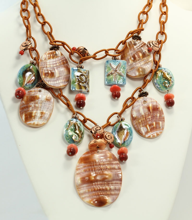 Porcelain, Shell & Apple Coral Necklace  