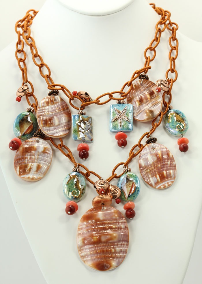 Porcelain, Shell & Apple Coral Necklace  