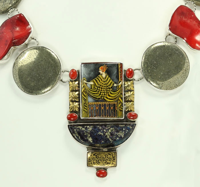 Russian Hand Painting and Chalcopyrite Statement Collar