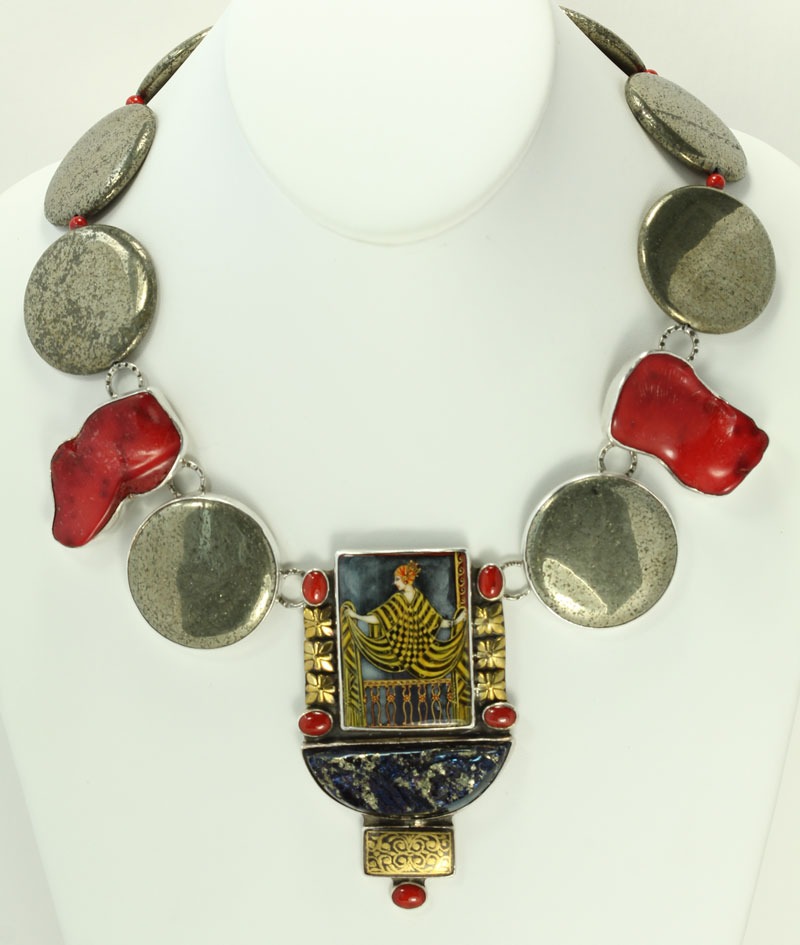 Russian Hand Painting and Chalcopyrite Statement Collar