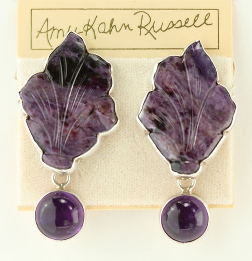Sugalite & Amethyst Clip Dangle Earrings