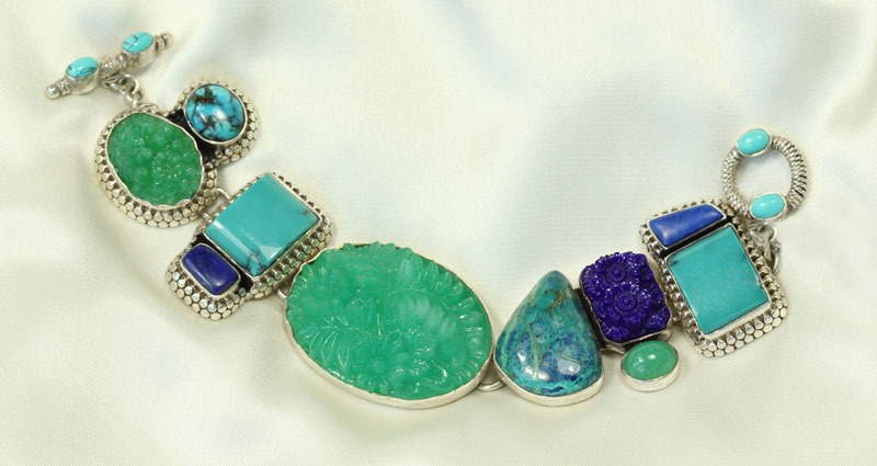 Turquoise, Chrysocolla, & Vintage Glass Bracelet