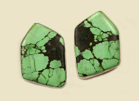 Large Green & Black Turquoise Clip Earrings--ORIGINALLY $198.00