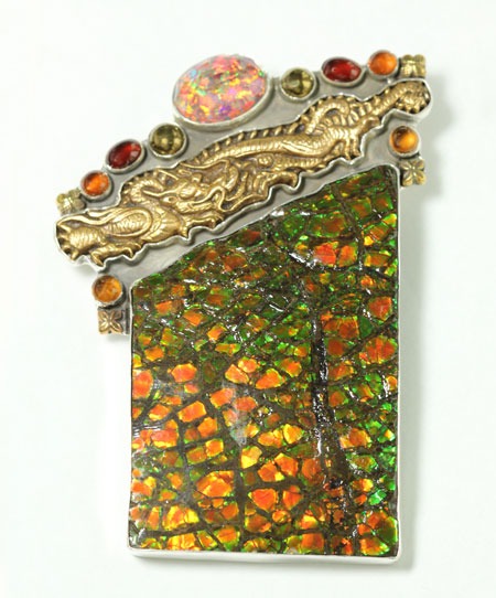 Ammolite & Japanese Menuki Pin-Pendant
