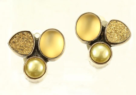 24K Gold & Gold Drusy Clip Earrings