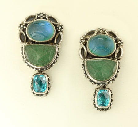 Aventurine & Quartz Clip Earrings