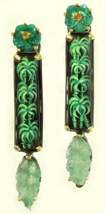 Bamboo Clip Earrings--RUSSIAN HAND PAINTING