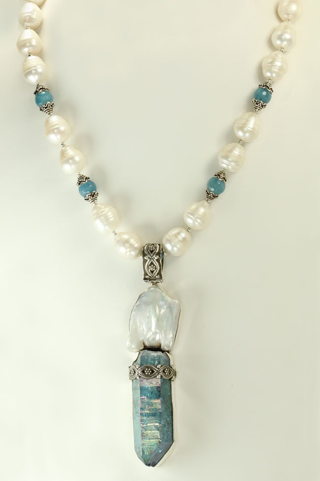 Blue Aura Crystal Pendant Necklace