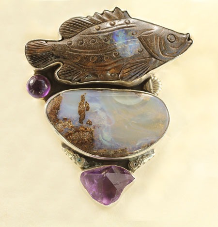 Boulder Opal & Amethyst Pin-Pendant