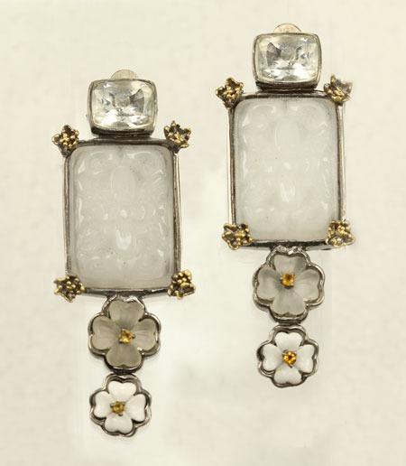 Carved Agate Clip Earrings