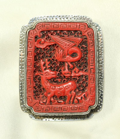 Carved Cinnabar Pin-Pendant