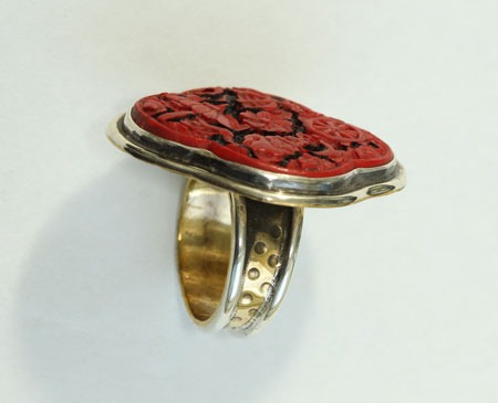 Carved Cinnabar Ring