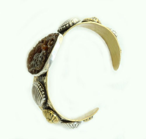 Carved Horn Seahorse Cuff with Shells