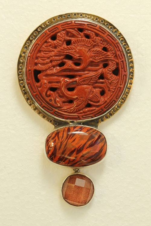 Carved Jasper Birds Pin-Pendant