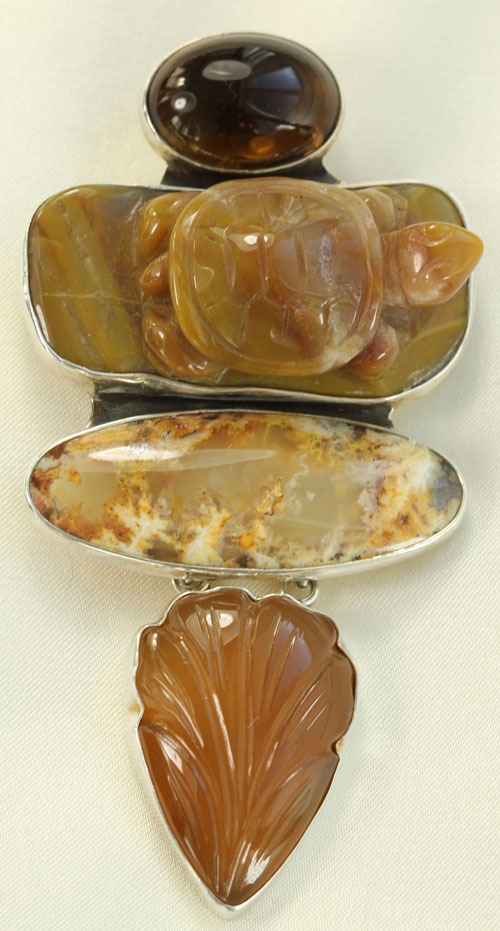 Carved Jasper Turtle Pin-Pendant