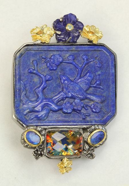 Carved Lapis Pin-Pendant