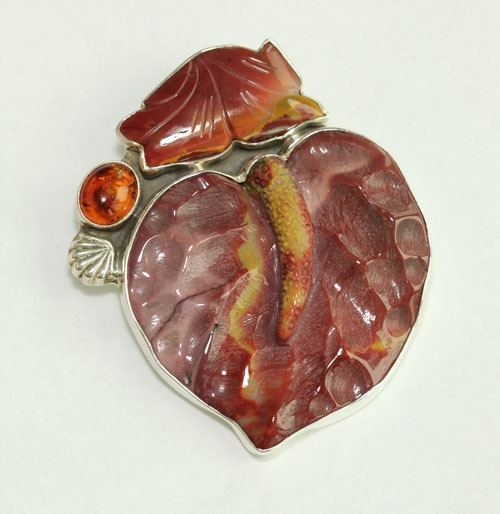 Carved Mookite Jasper Pin-Pendant