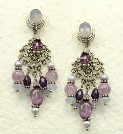 Chalcedony & Amethyst Chandelier Post Earrings