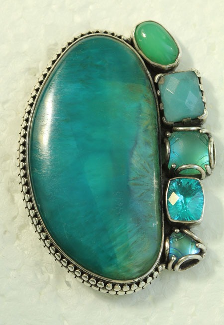 Chrysocolla Pin-Pendant with Gemstones