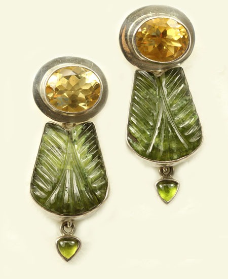 Citrine & Vesuvanite Post Dangle Earrings