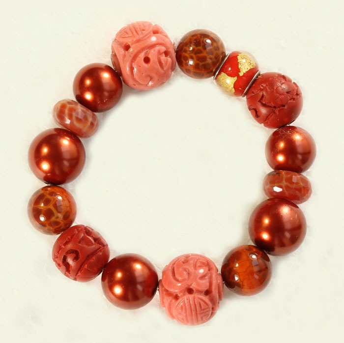 Coral & Cinnabar Stretch Bracelet  