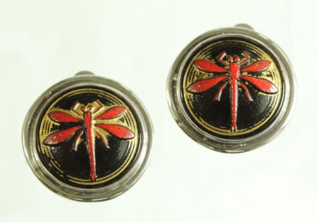 Czech Glass Button Clip Earrings