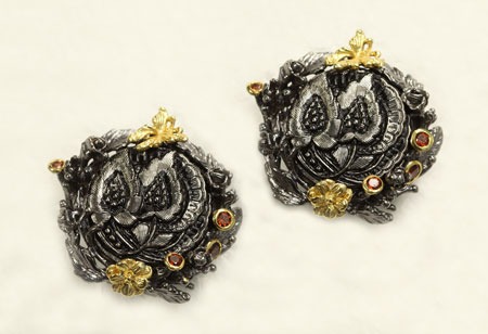Czech Glass Button Post Earrings with Gemstones on Omega Backs